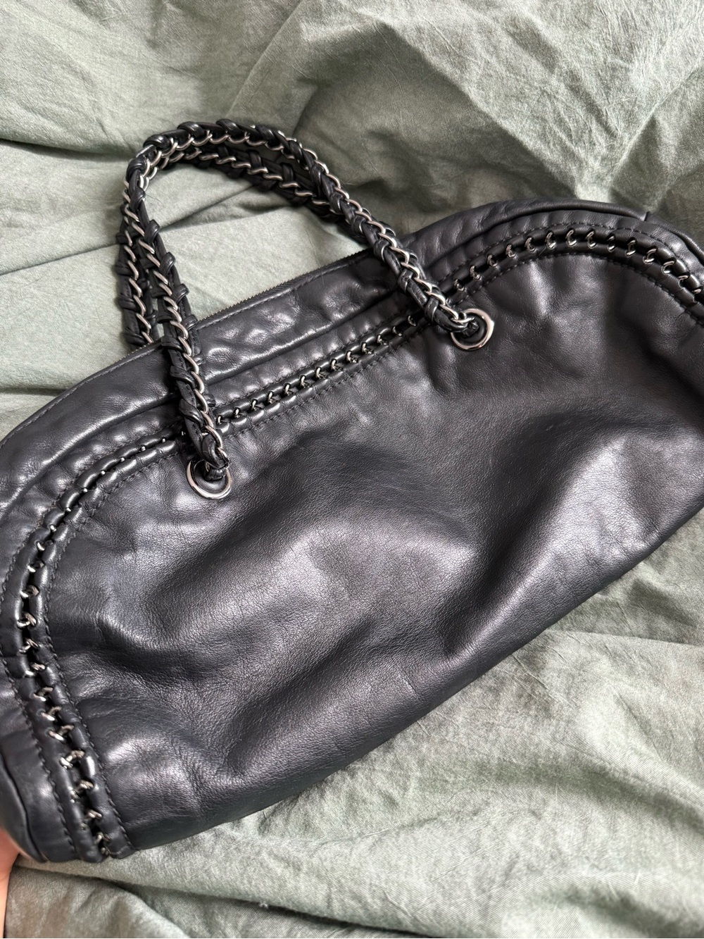 CHANEL Black Quilted Calfskin Leather East West Bowler Bag with Chain-Strap - Picture 7 of 13